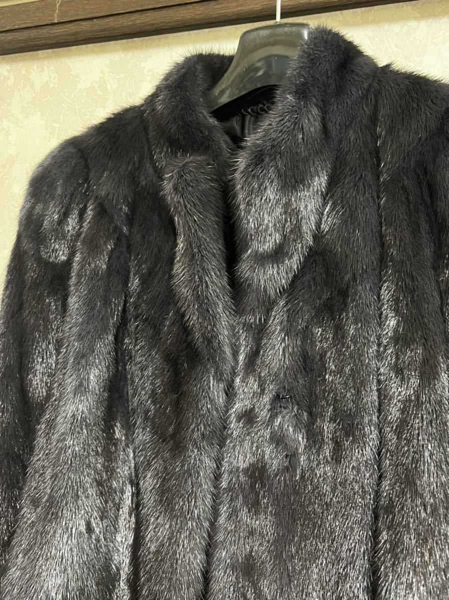 毛皮 ミンク リアルファー □1円〜レディース 袖ロールアップ&frasl;ダークミンク GS1944○ブラックミンク*MINK*ファー 毛皮美品MINK ミンクリアルファー 本毛皮コート レディース パープルカラー 希少カラー 毛質艶やか　丈約:85c m