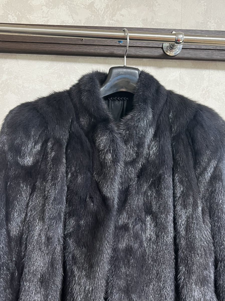 毛皮 ミンク リアルファー □1円〜レディース 袖ロールアップ&frasl;ダークミンク GS1944○ブラックミンク*MINK*ファー 毛皮美品MINK ミンクリアルファー 本毛皮コート レディース パープルカラー 希少カラー 毛質艶やか　丈約:85c m