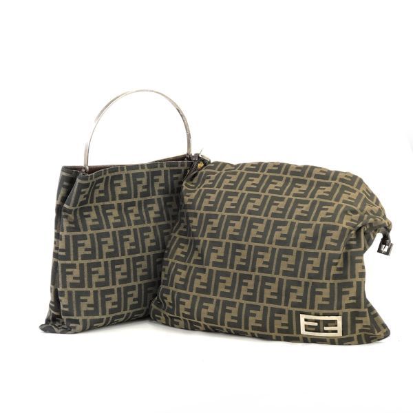  2点セット FENDI フェンディ ズッカ メタルハンドル ロゴ金具 ジャガード ハンドバッグ トートバッグ ブラウン ヴィンテージ(ハンドバッグ)｜売買されたオークション情報、yahooの商品情報を かばん、バッグ