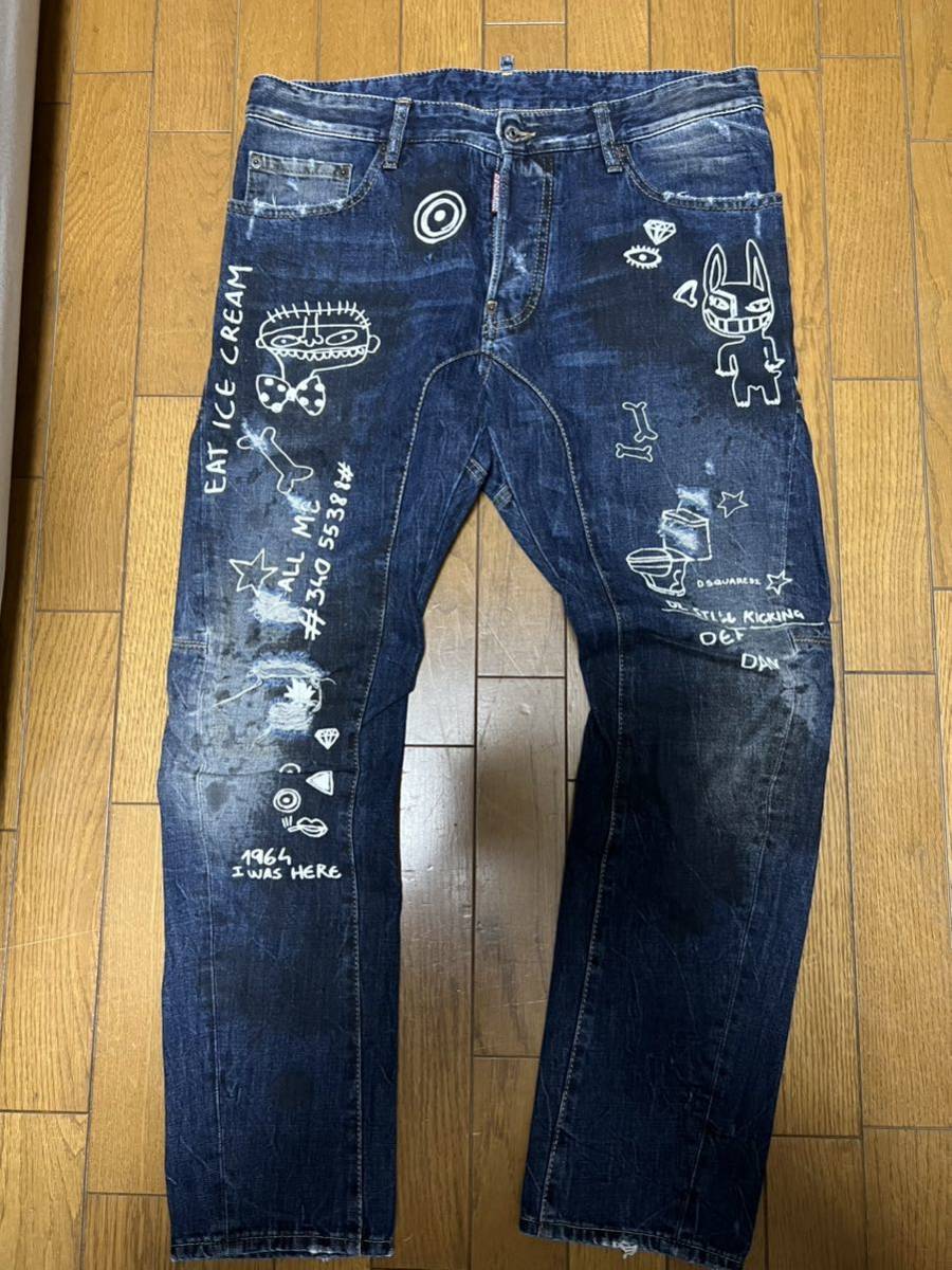 ディースクエアード バスキア バイカー デニム ヴィンテージ ストレッチ ジャケット スウェット パーカー ディーゼル スニーカー M L 48 50