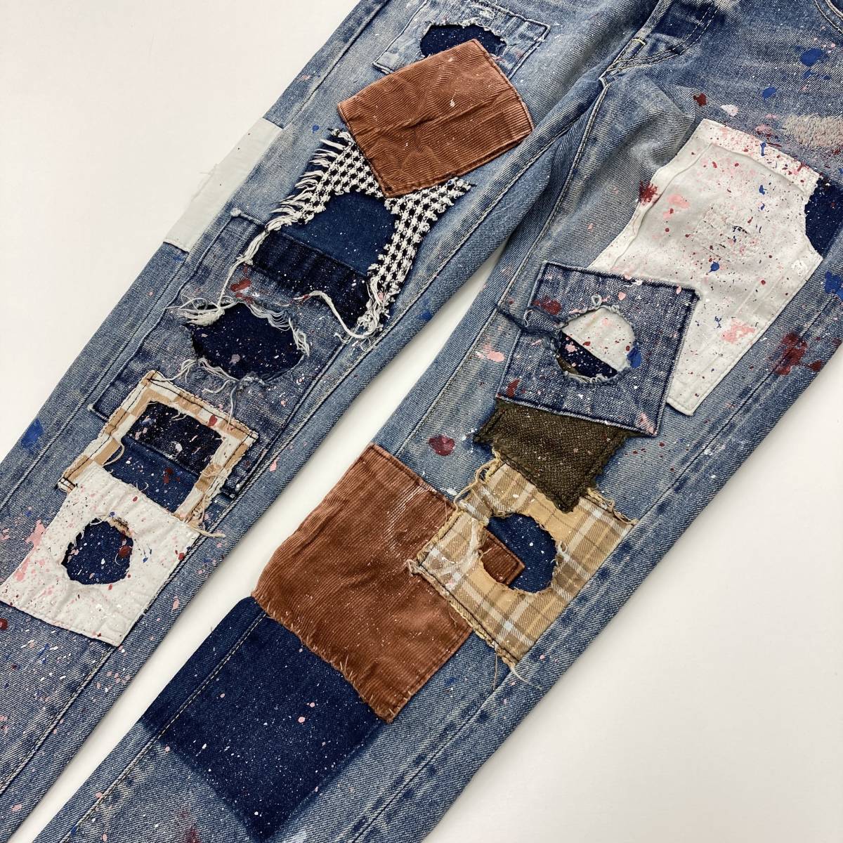 overdesign オーバーデザイン クラッシュダメージ加工　デニムパンツ OVERDESIGN パッチワーク ダメージ加工 デニムパンツ 日本製 W30