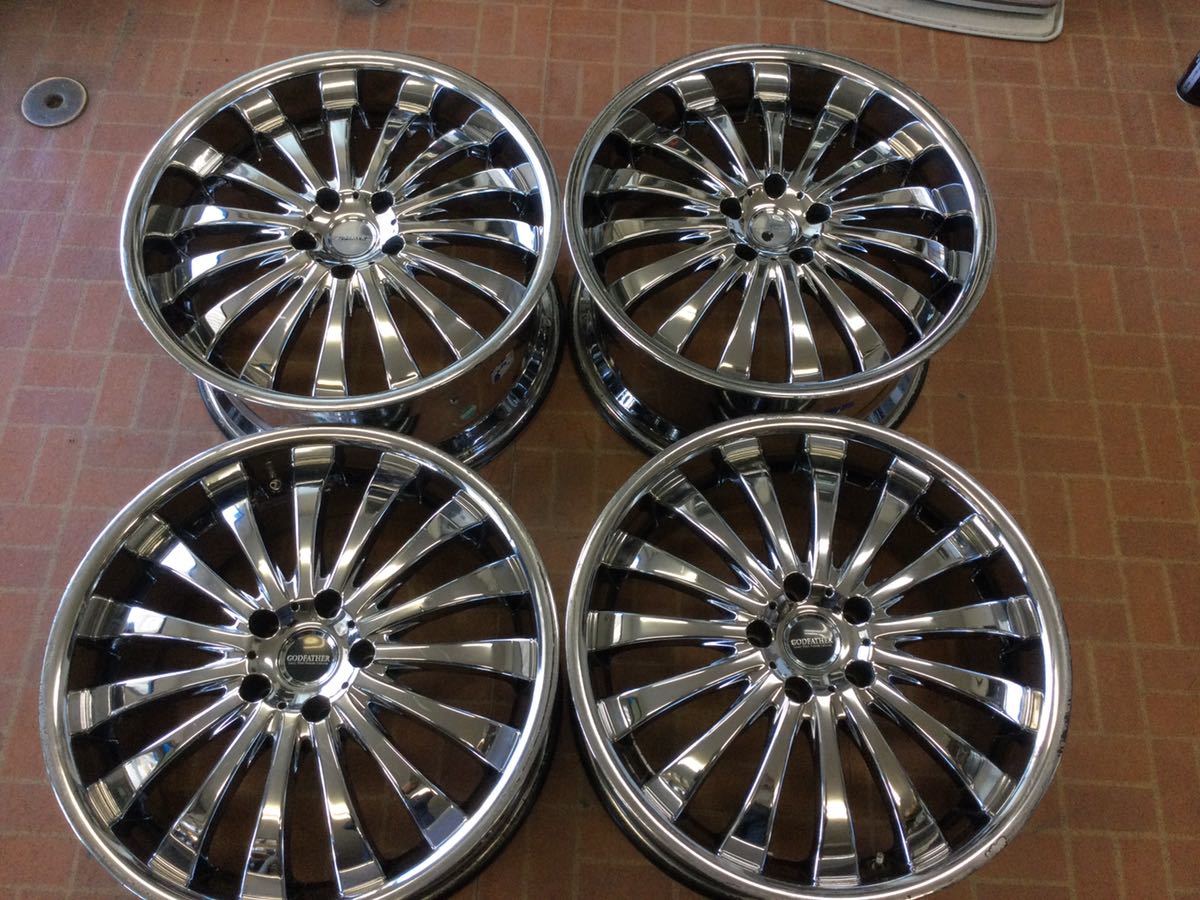 社外アルミ GODFATHER 19インチ 8.5J+35 9.5J+40 5H-114.3 中古 メッキ 