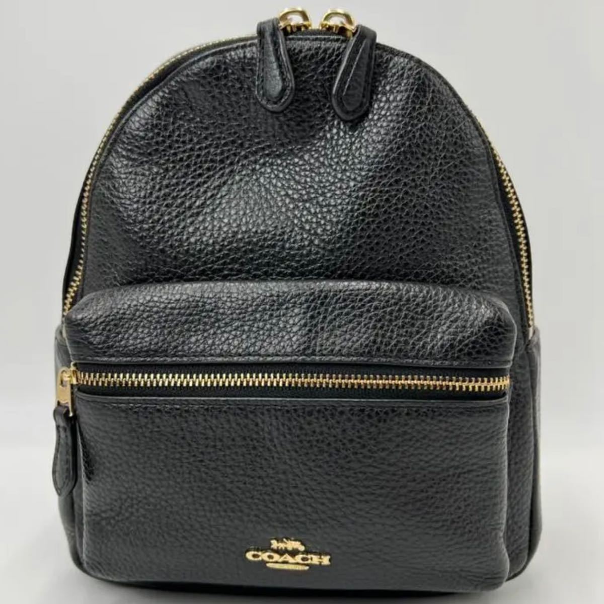 コーチ COACH 1円 F38263 ■美品■ COACH（リュック⁄バックパック）の 1円【美品】COACH コーチ リュックサック ミニ バックパック レザー シボ革 ブラック 黒 ゴールド金具 背負い掛け 28995 メンズ レディース