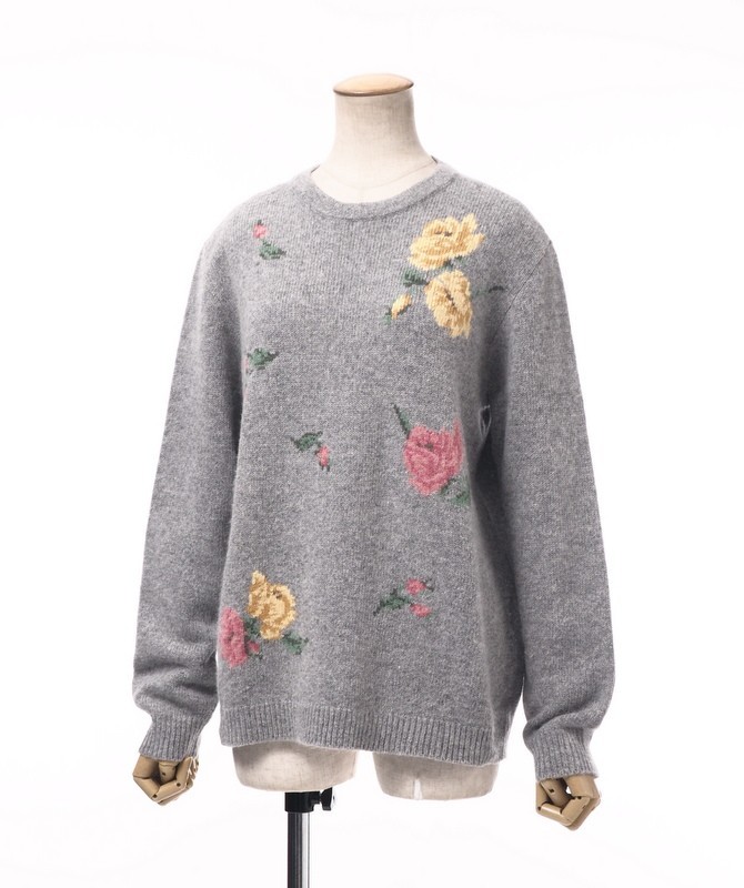 GM1348○バーバリー Burberrys*ウール アンゴラ 混紡*花柄*クルーネック ニット*セーター*サイズM*グレー系