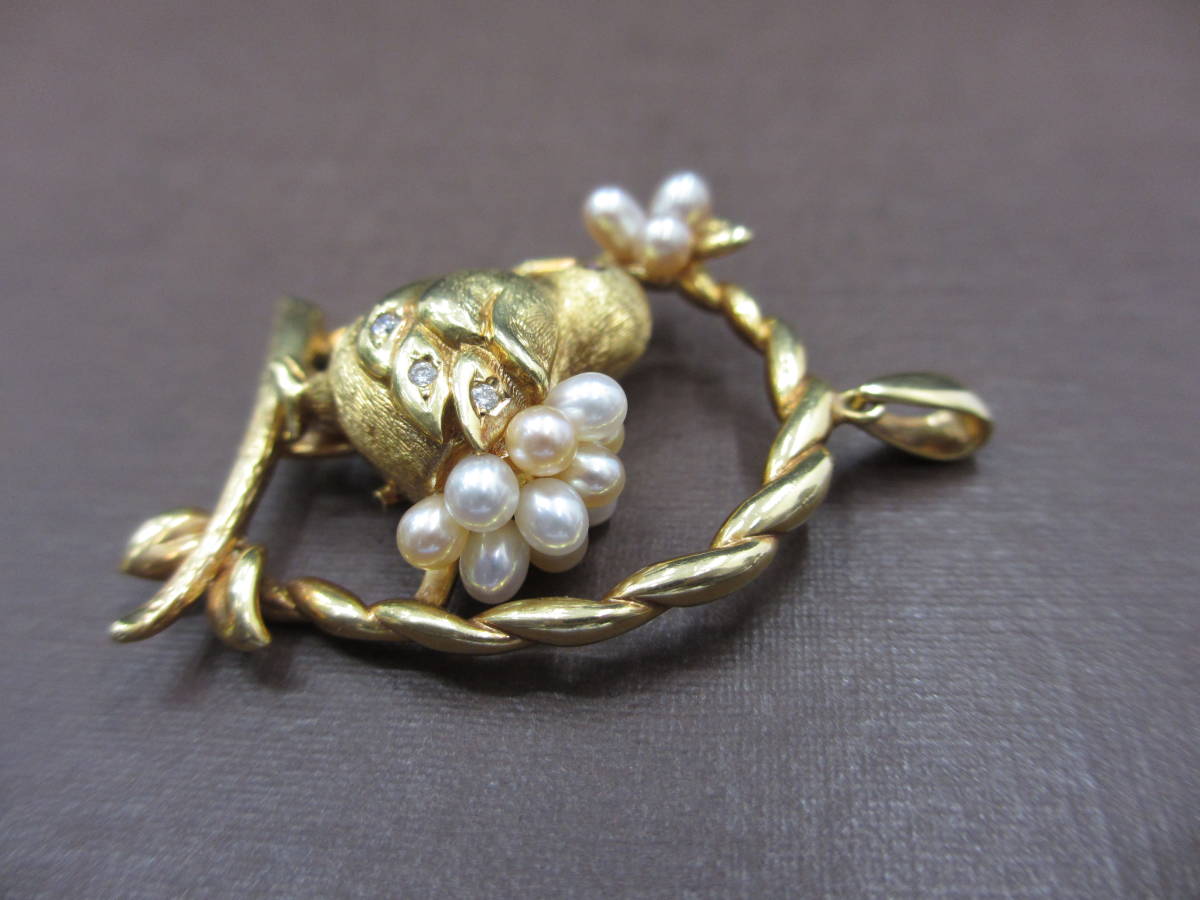 田崎真珠/TASAKI/K18 18金 750/パール13珠 ダイヤモンド3石付き（0.03 