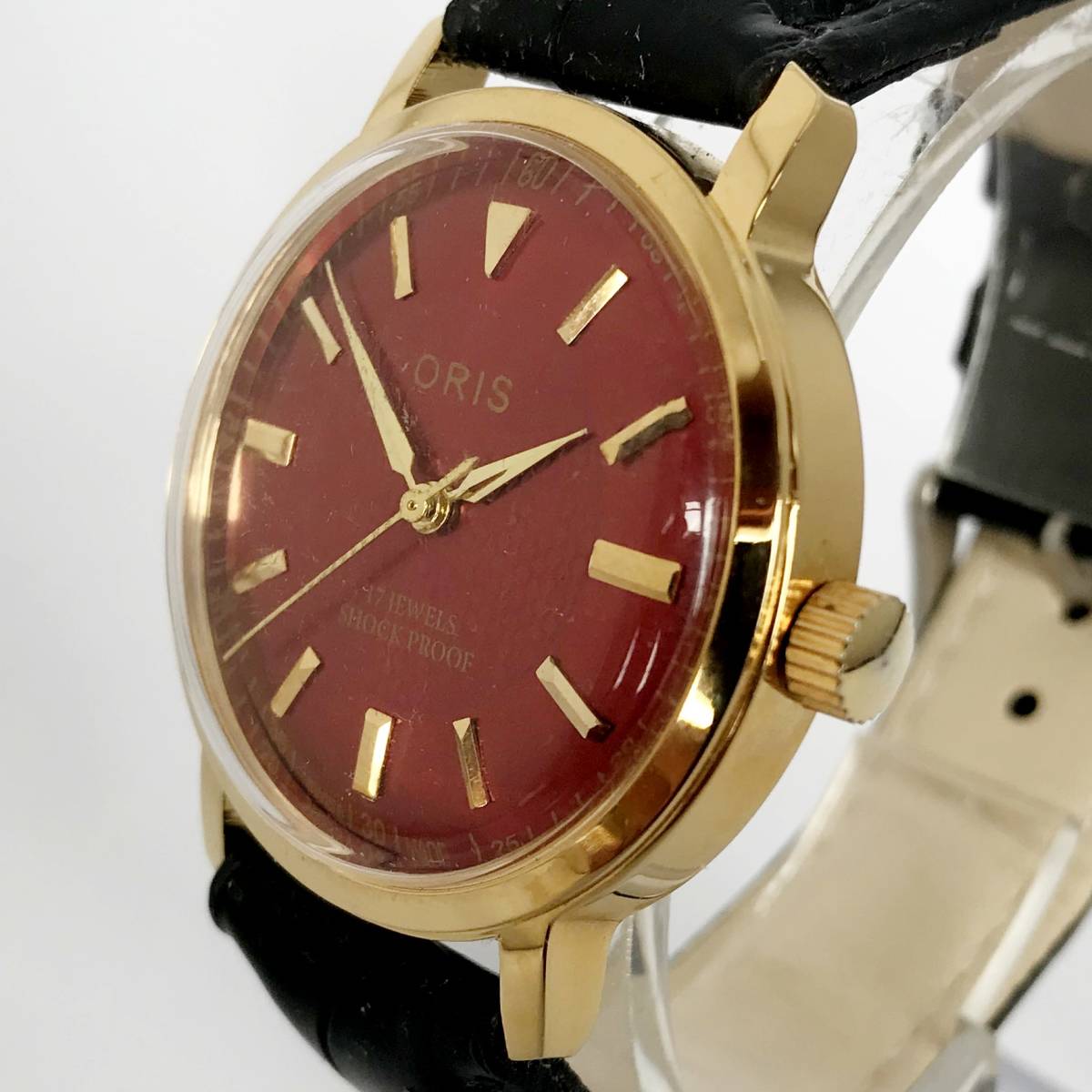 ORIS レッド 手巻き腕時計 ビンテージ アンティーク メンズ レザー
