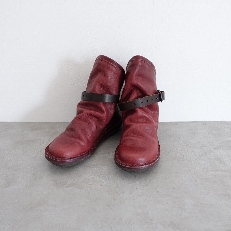 ■トリッペン trippen *Bomb/ボム レザーベルト付きショートブーツ 35/23*ワイン皮革靴シューズ1021【81K12】