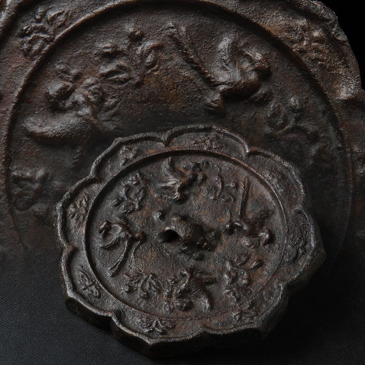 ED629 時代物 古鏡・八稜鏡・八角花鳥銅鏡 外径13.5cm 重519g・