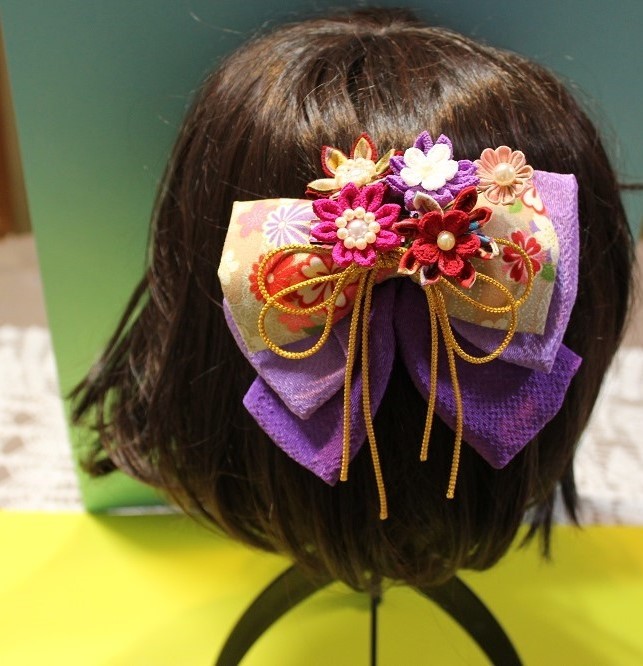 つまみ細工 リボン 髪飾り 和服 はかま 成人式 卒業式 七五三 紫(和装