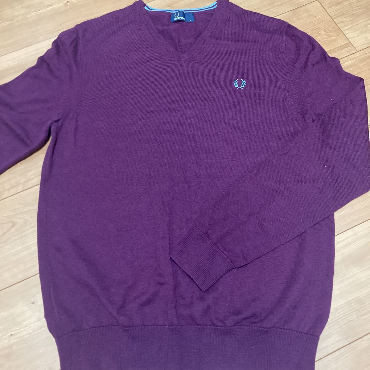 FRED PERRY フレッドペリー L ニット セーター バーガンディ Vネック 