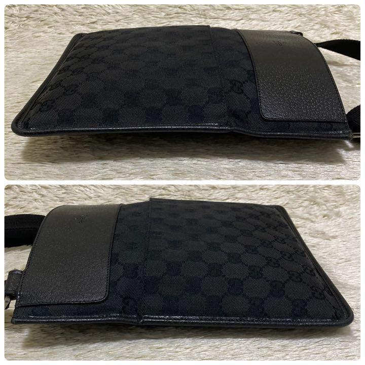 グッチ GUCCI ショルダーバッグ &frasl;MI 茶 ・ブラック 【美品】GUCCI グッチ ショルダーバッグ ボディバッグ クロスボディ サコッシュ GGキャンバス レザー 斜め掛け ブラック 黒 メンズ 27639