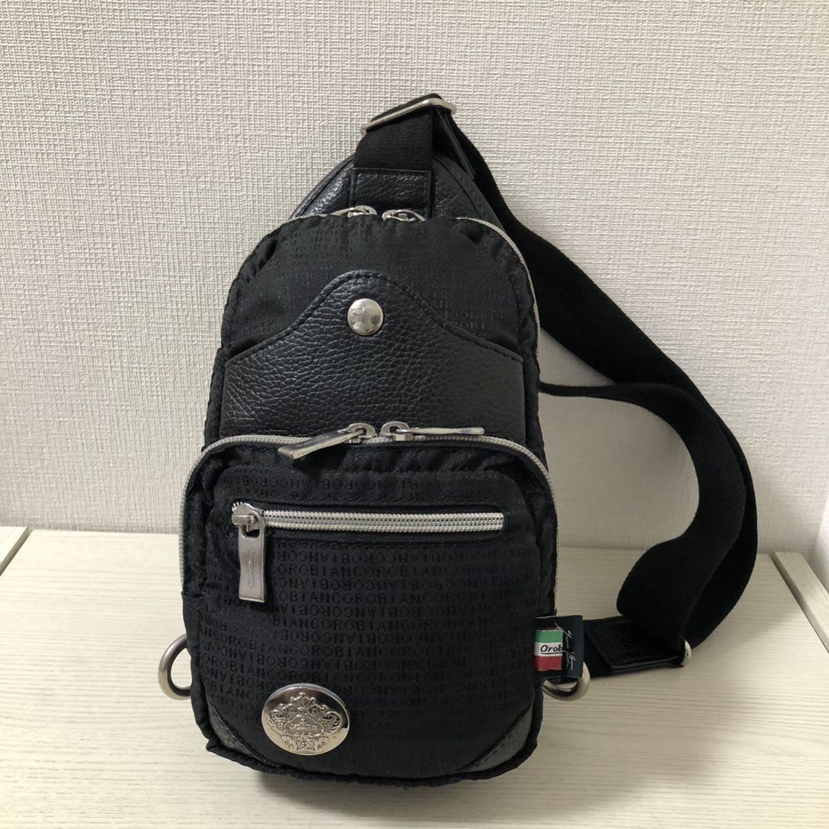 美品】Orobianco オロビアンコ ボディバッグ ブラック 黒 ワン 