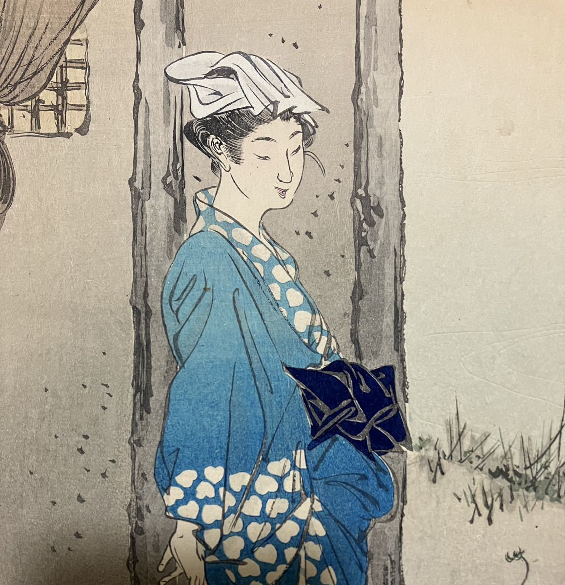 真作/本物 明治期 尾形月耕「美人花競」浮世絵 木版画 美人図