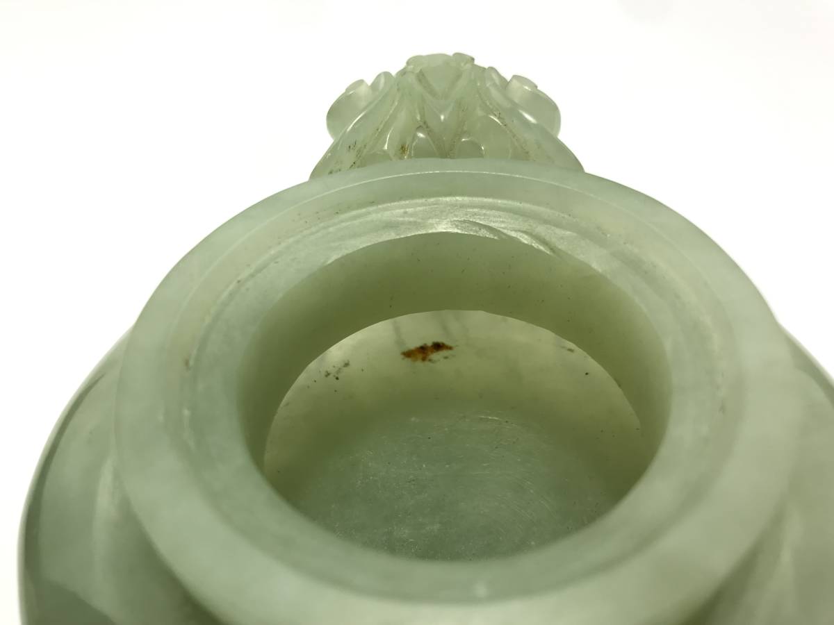 Y/ 中国美術 香炉 獅子摘 双耳 玉石細工 台座付き 置物 1204-18 【公式