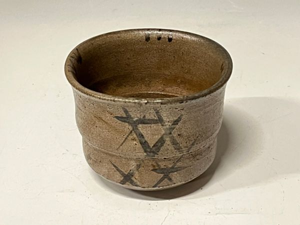 Mn1811『日本民藝品愛好家放出』江戸時代　絵唐津　格子文　火入　古唐津唐津焼九州古陶磁古民藝茶陶茶道具　