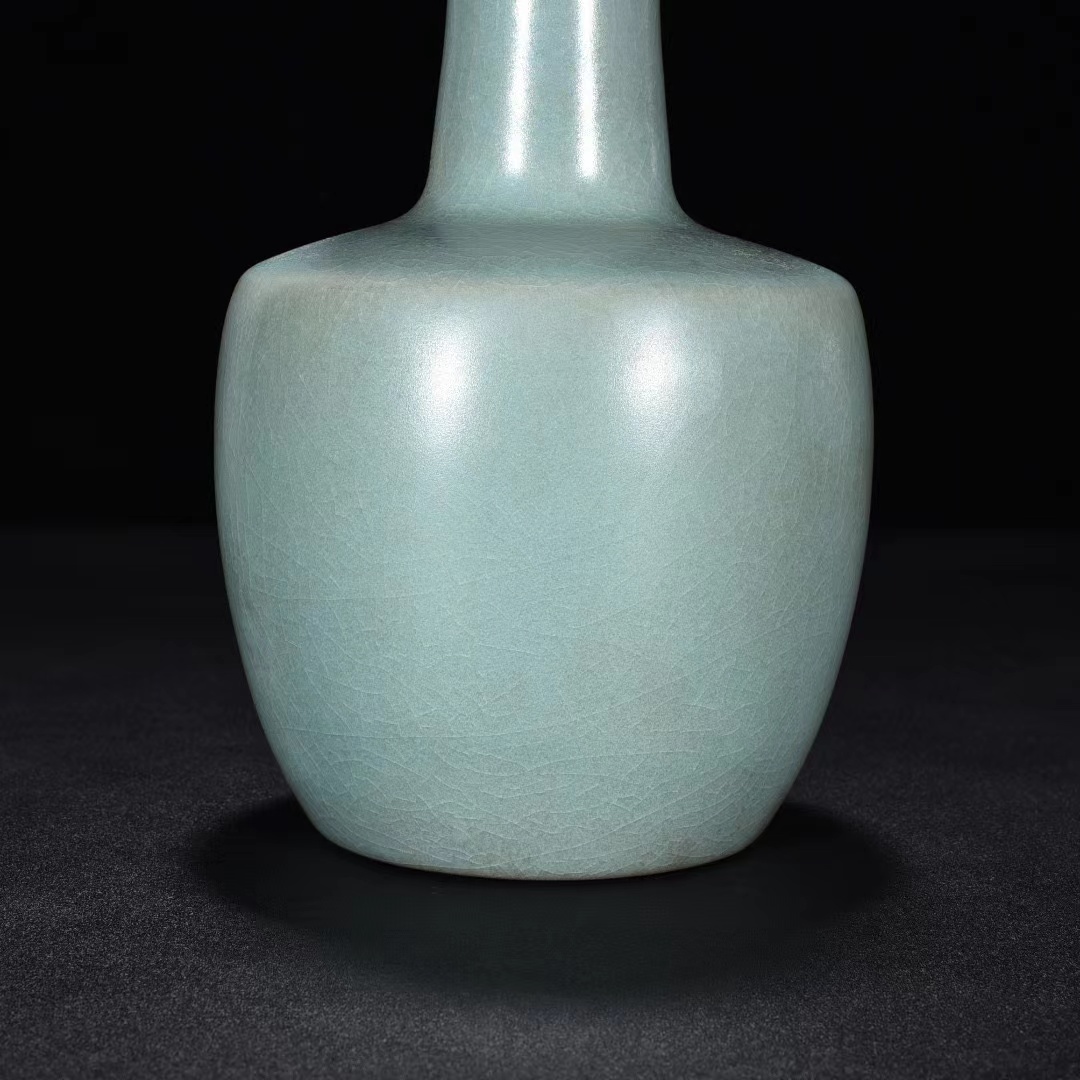 多寶屋】BU242□極上精品！宋時代 汝窯 天青釉 盤口紙槌瓶 奉華款□高