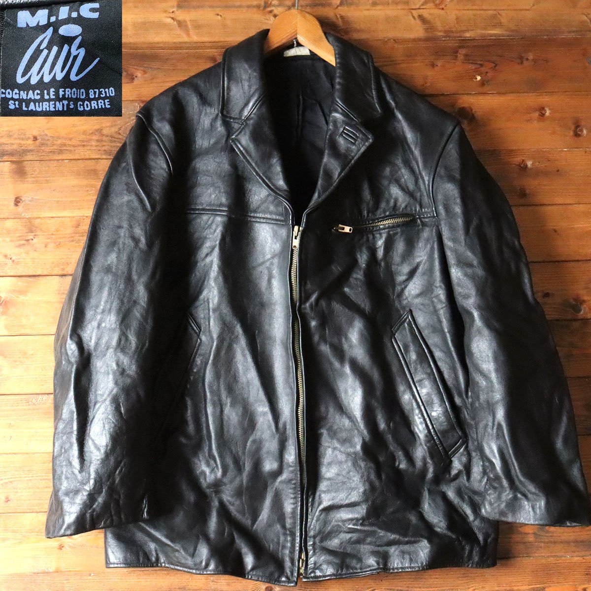 4T/s12.3-3 70s～ ビンテージ フランス軍 MIC Cuir レザージャケット 