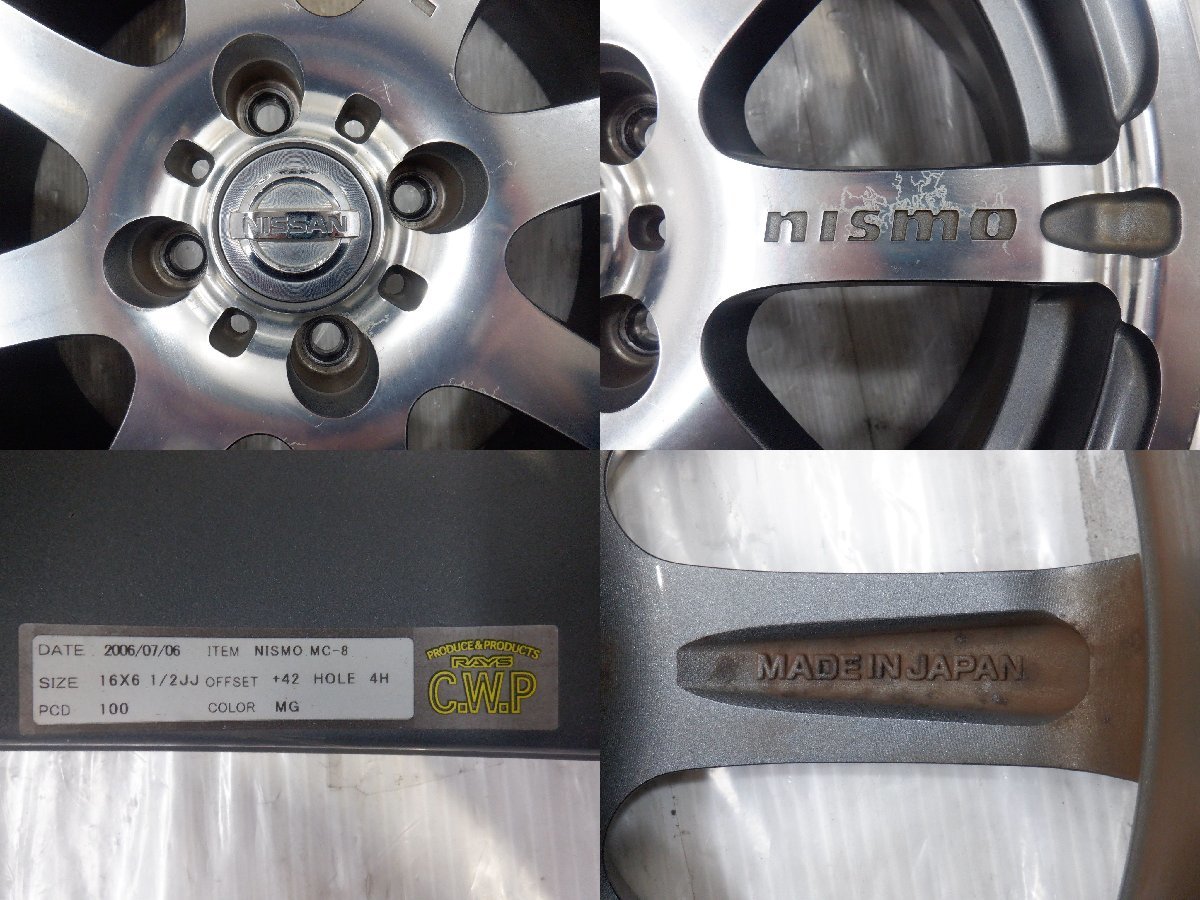日本の古い4枚セット 4H 100 6.5JJ +42 16インチ NISSAN 日産純正OP RAYS製 レイズ NISMO