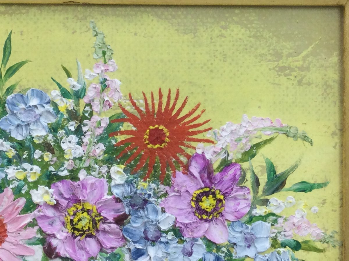 1112 出岡実『草花図』油彩 Minoru Izuoka アート 美術品 絵 額装 油絵