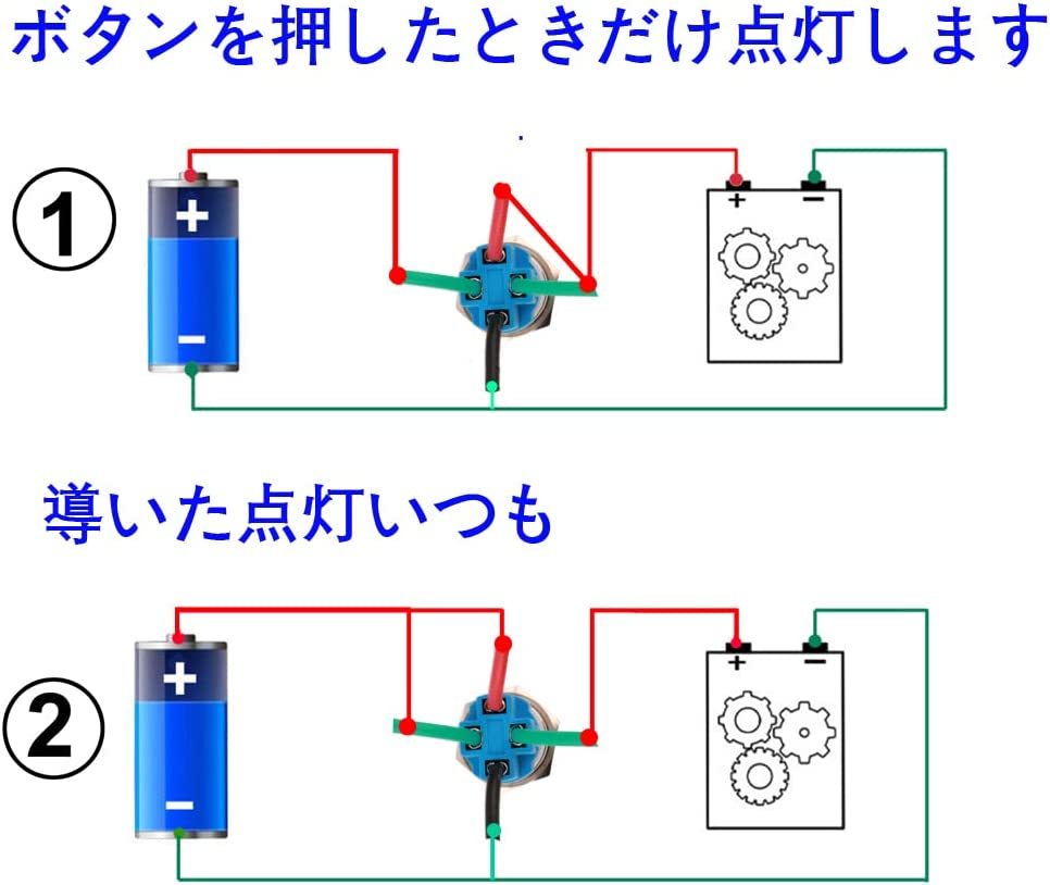 赤+青 Kiligen 12mmステンレス製オルタネイト 押しボタンスイッチ12V-24V LED NO SPSTオンオフ防水_6