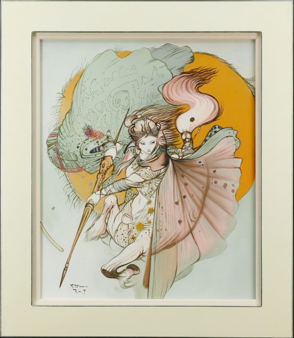◇天野喜孝◇油絵 手描き《騎神来たりぬ》表サイン 裏書 画廊取扱