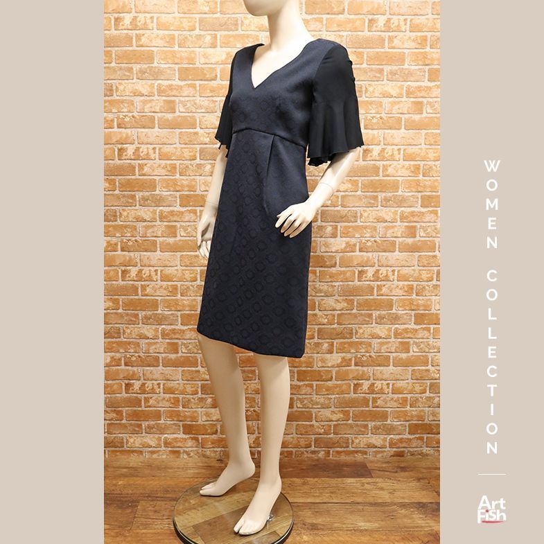 【超激得，セール】 1円/秋冬/MAX＆Co./IT42サイズ/フレアスリーブ ジャカード Vネック ワンピース マックスアンドコー /紺/ネイビー/fz438/(Lサイズ)｜売買されたオークション情報、yahooの商品情報をアーカイブ公開 - Lサイズ