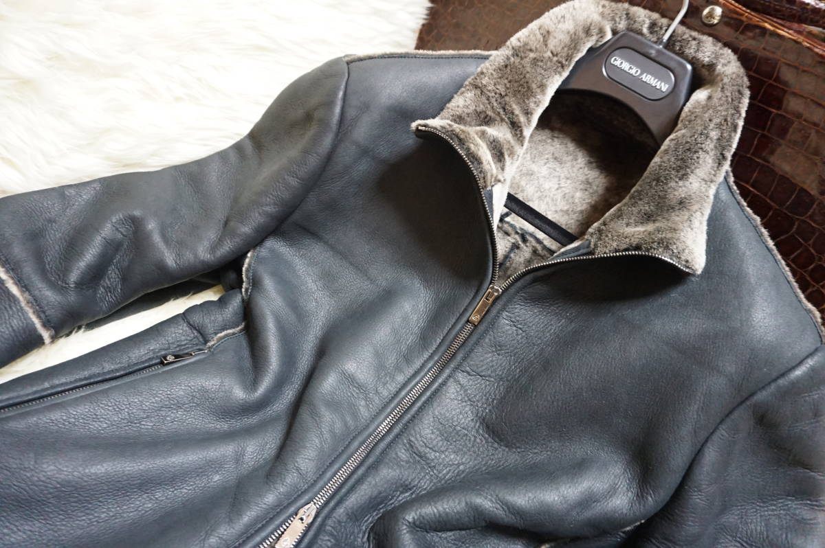 10842/ 同様 ジョルジオ アルマーニ 100万↑ もう他のアウターはいらない GA刻印6ZIP ムートンシングルライダース毛皮ブルゾン ...
