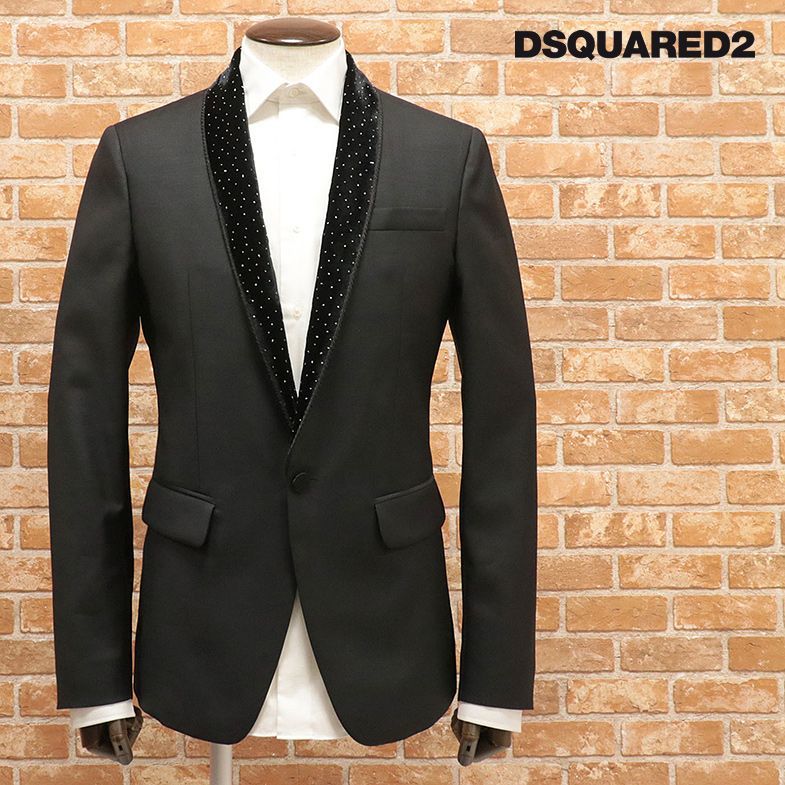 1円/DSQUARED2/48サイズ/ジャケット S74BN0977 美艶ウール シルク ショール襟 ベロア ラインストーン イタリア製 新品/黒/ブラック/fb645/ DSQUARED2 - ディースクエアード S74AM1468 JACKET （470）