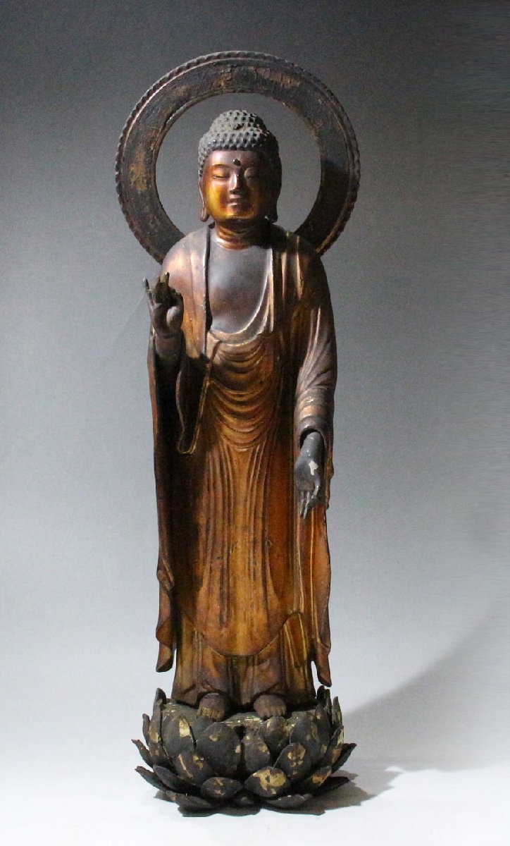 仏像　玉眼　木彫　江戸時代　骨董品　古美術 Yahoo!オークション 江戸期 時代市場 秀作 古様木造玉眼阿弥陀如来立