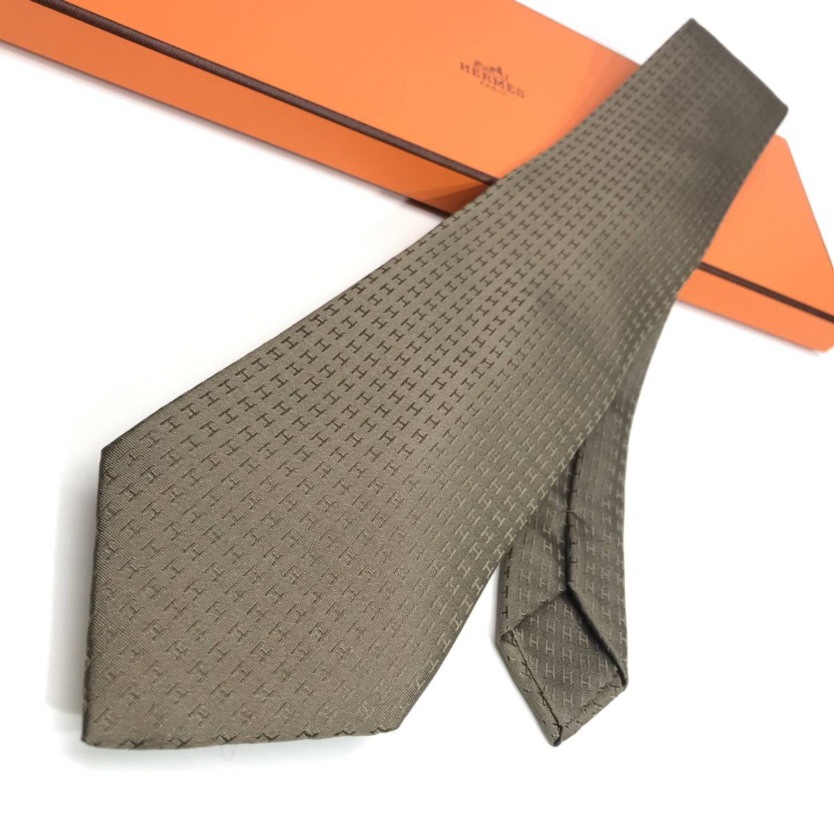 美品 HERMES エルメス ファソネ H柄 ネクタイ パープル 紫 シルク ✨美