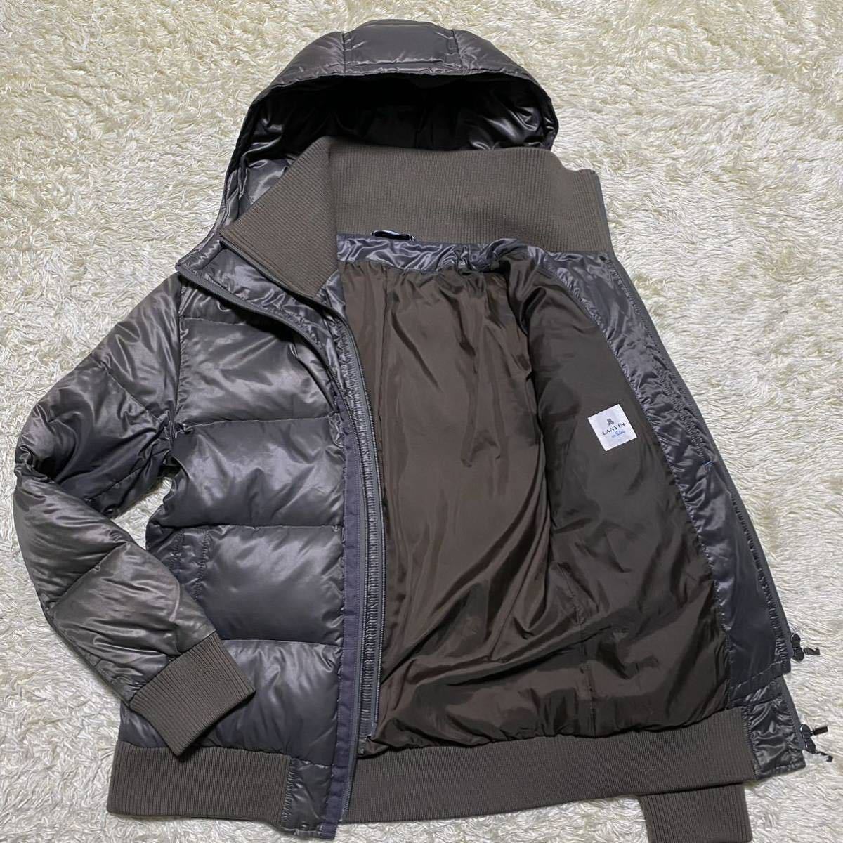 低価，人気SALE 極 ランバン 圧巻の存在感 LANVIN en Bleu ダウンジャケット ニット切替 肉厚 ダウン90% M相当 フード付き ブラウン 茶 46(Mサイズ)｜売買されたオークション情報、yahooの商品情報をアーカイブ公開 Mサイズ
