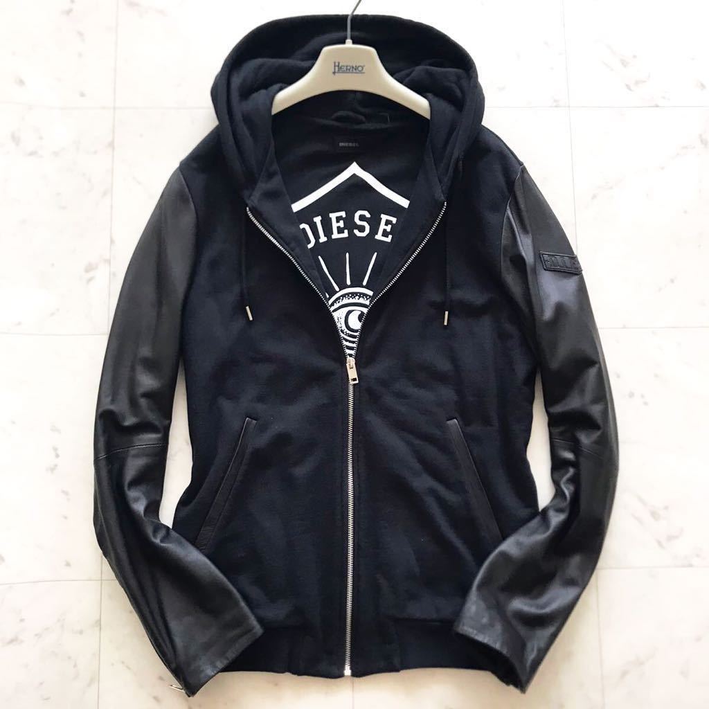 美品☆ ディーゼル / DIESEL 極上ラムスキン レザー 切替 ジップ