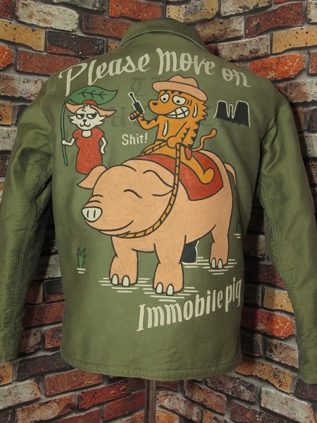 カットレイト A-2デッキジャケット Lサイズ40 ブタ 猫 カウボーイ CUTRATE ステンシル 裏ボアジャケット 防寒着 裏起毛 裏ボア 松岡佳博