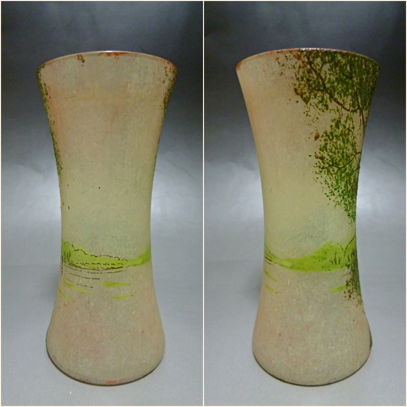 ルグラ【湖水風景文花器】□1900年頃 検）器 花瓶 フランス