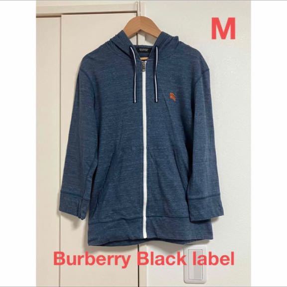 Burberry Black label 七分 パーカー M フルzipロゴ刺繍