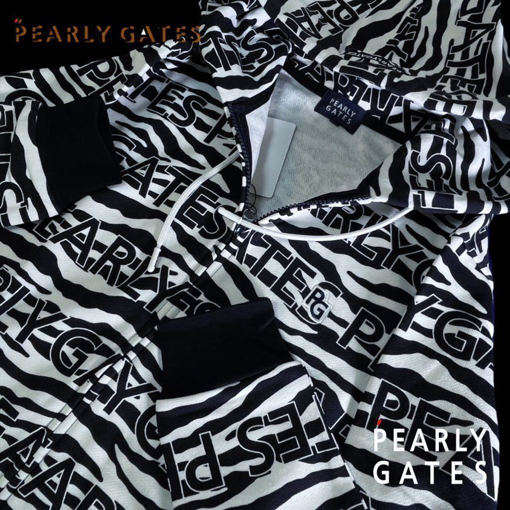 本物新品 32210214 PEARLY GATESパーリーゲイツ/4(サイズM)超人気 ゼブラ柄総ロゴ長袖パーカー 凄くカッコイイ！