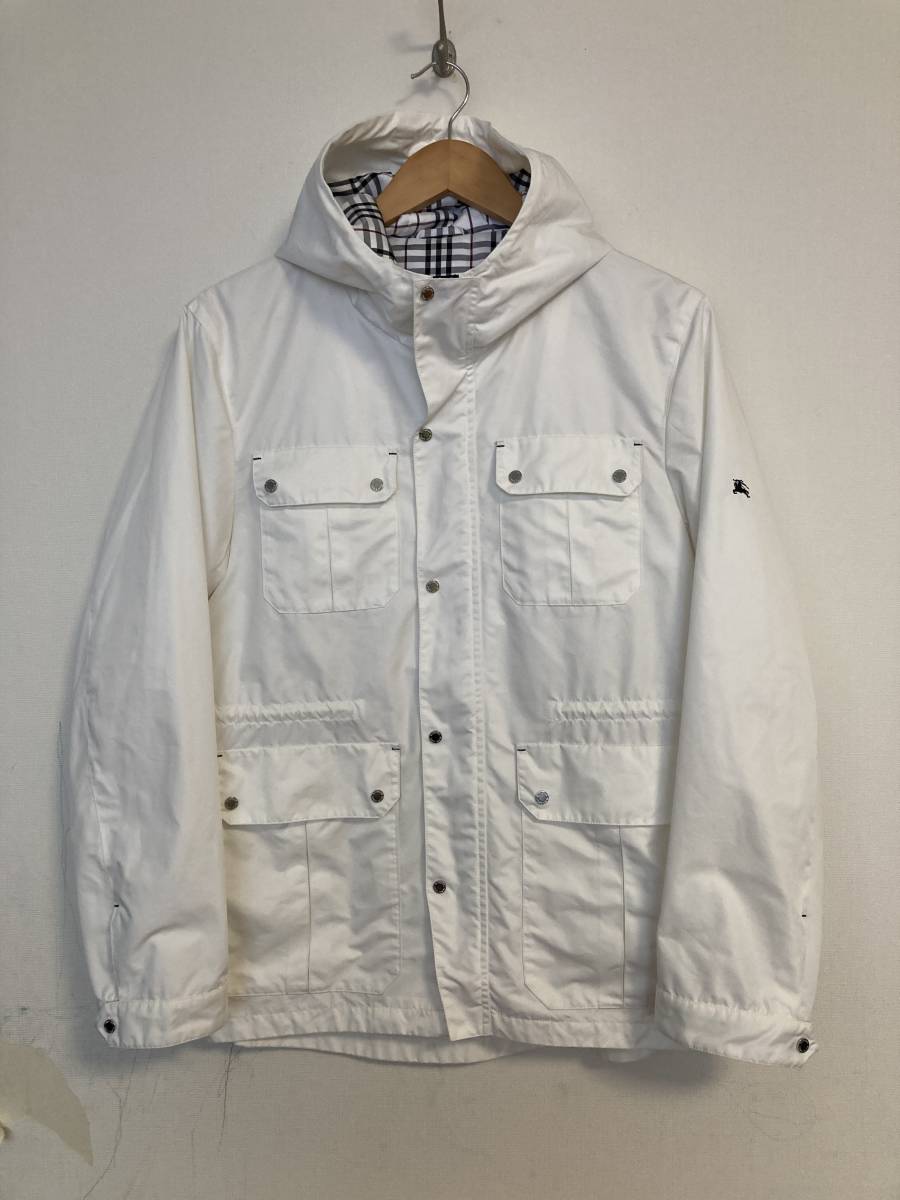 ★BURBERRY BLACK LABEL バーバリー ブラックレーベル マウンテンパーカ M ホワイト 刺繍ロゴ ジャケット フーディー ノバチェック