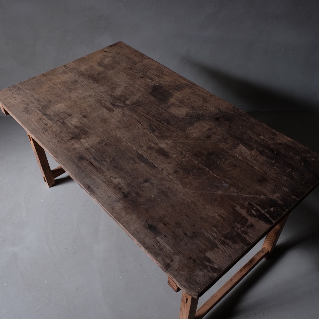 02150 栗材＋松材 古い作業台 / ダイニングテーブル 机 デスク 古家具