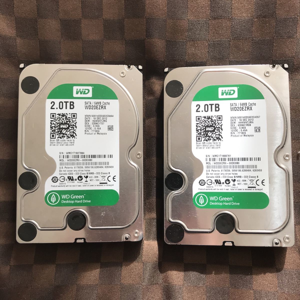 WD ウエスタンデジタル 2.0TB HDD WD20EZRX SATA 2台セット 動作未確認