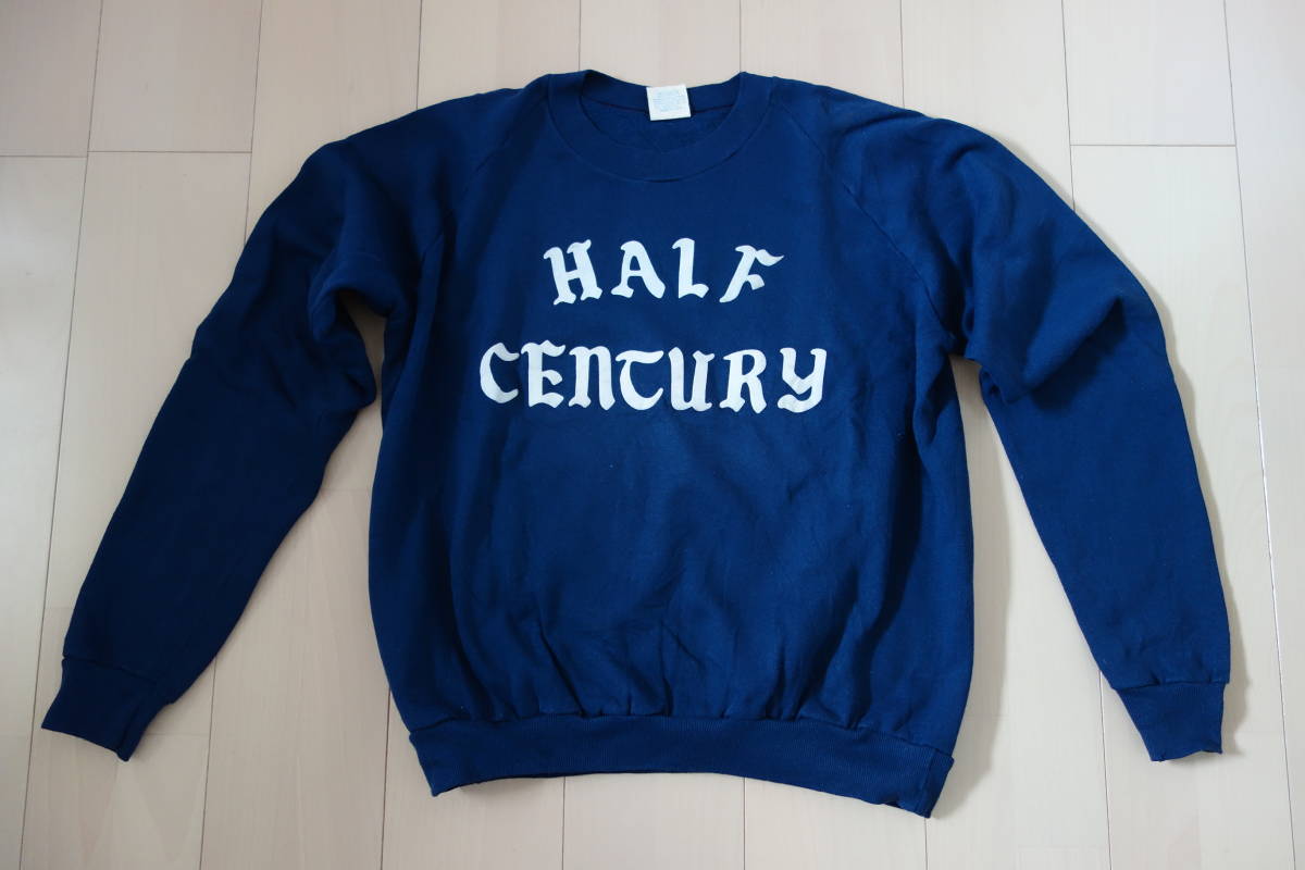 古着 USA製 ビンテージ フェルトプリント ラグランスリーブ スウェットシャツ ネイビー XL / calcru 裏起毛 長袖 トップス トレーナー