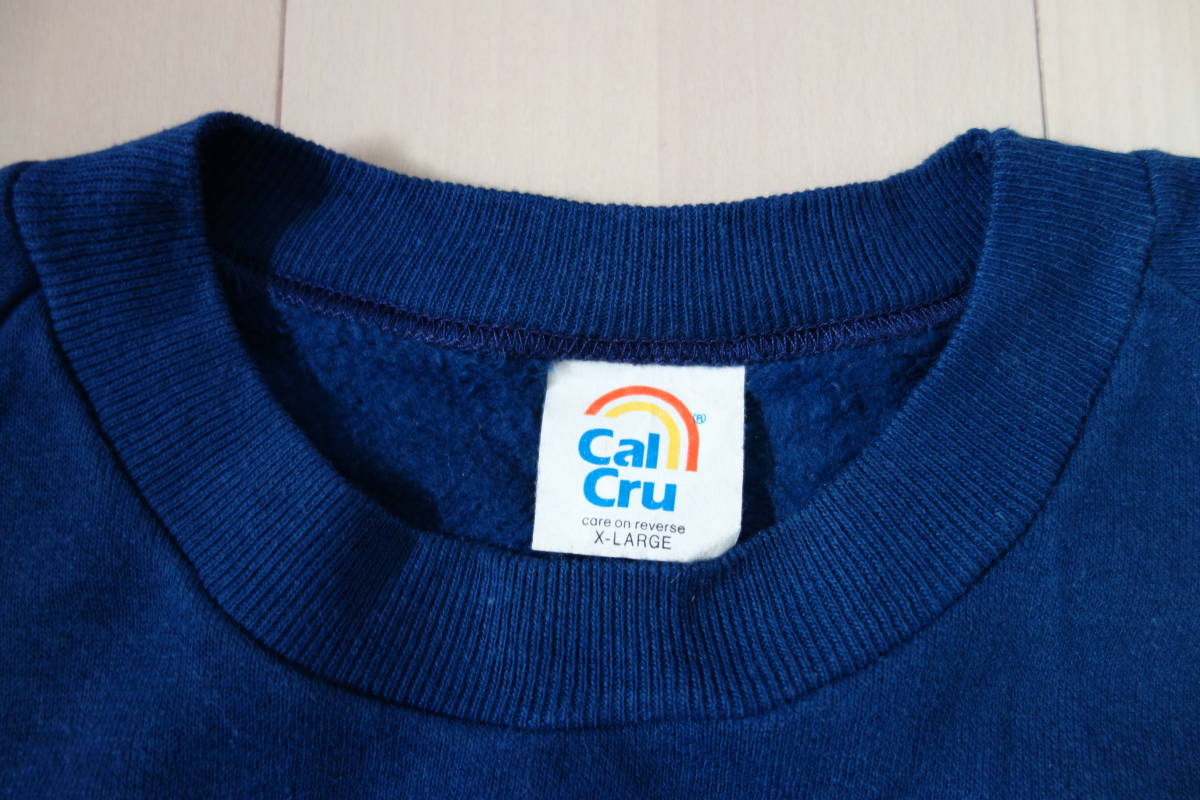 古着 USA製 ビンテージ フェルトプリント ラグランスリーブ スウェットシャツ ネイビー XL / calcru 裏起毛 長袖 トップス トレーナー
