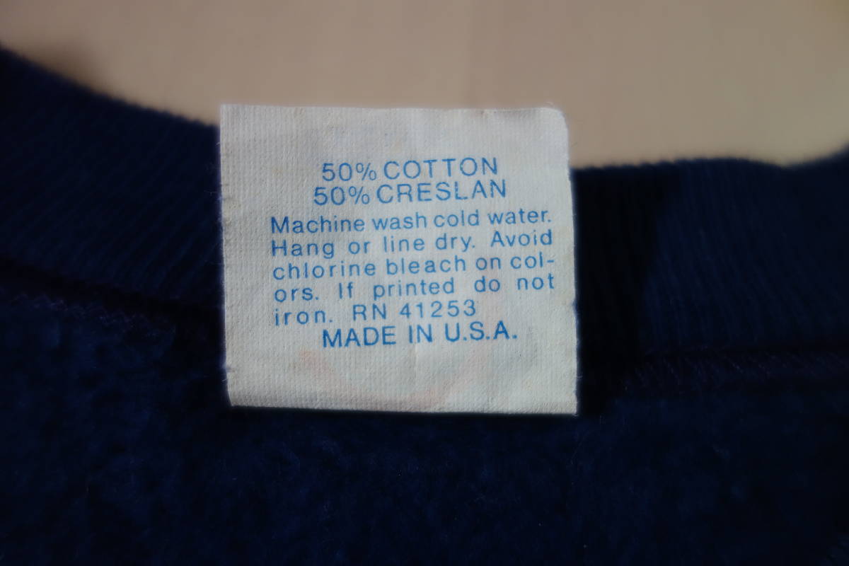 古着 USA製 ビンテージ フェルトプリント ラグランスリーブ スウェットシャツ ネイビー XL / calcru 裏起毛 長袖 トップス トレーナー