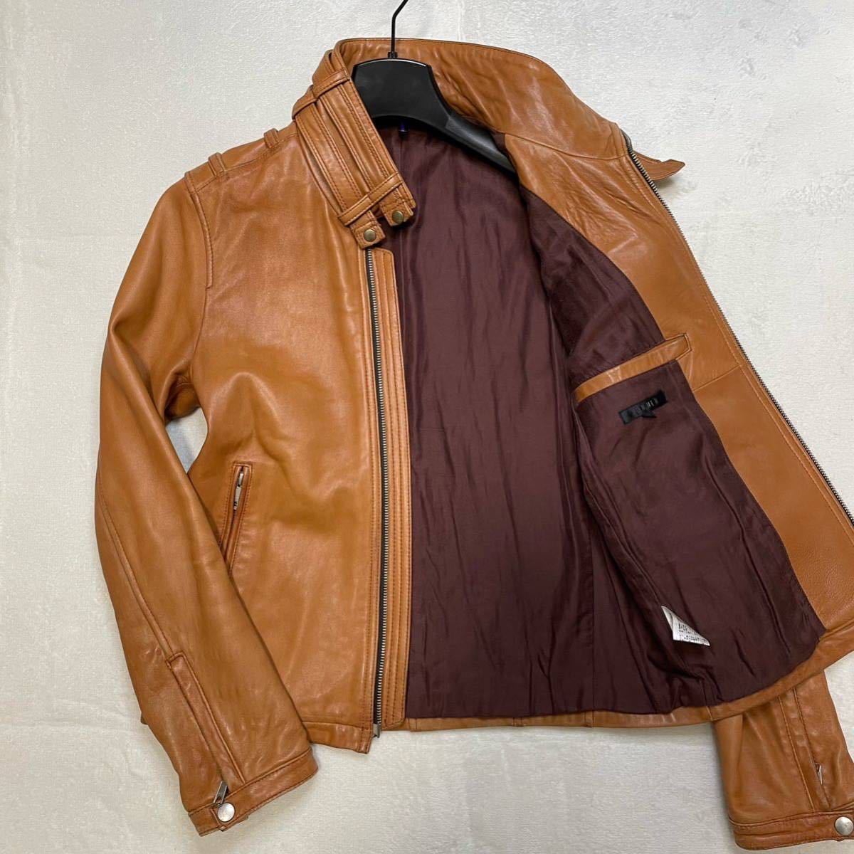JUN MEN ジュンメン レザージャケット ライダース ブルゾン 羊革 本革 ラムレザー ブラウン 茶 シングル メンズ Mサイズ