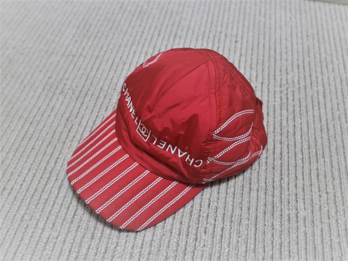 短時間の使用 美品 国内正規 CHANEL シャネル◆ココマーク ステッチ 薄い中綿 キャップ 帽子 ゴルフ 