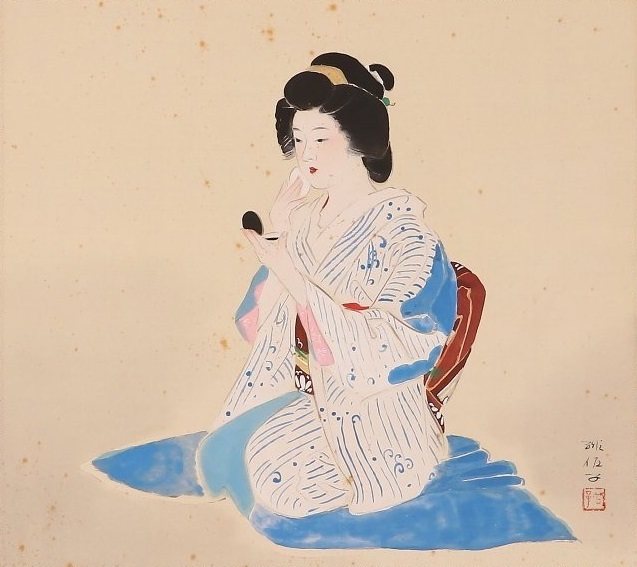真作】【軸装社】梶原緋佐子 日本画家 日展参与 絹本肉筆 二重箱 掛軸