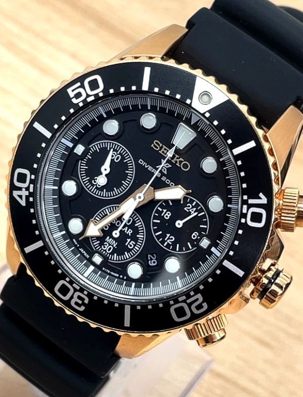 中古品 ジャンク品 SEIKO セイコー PROSPEX プロスペックス 腕時計 ソーラー デイト カレンダー クロノグラフ キズあり 不良品 金 黒
