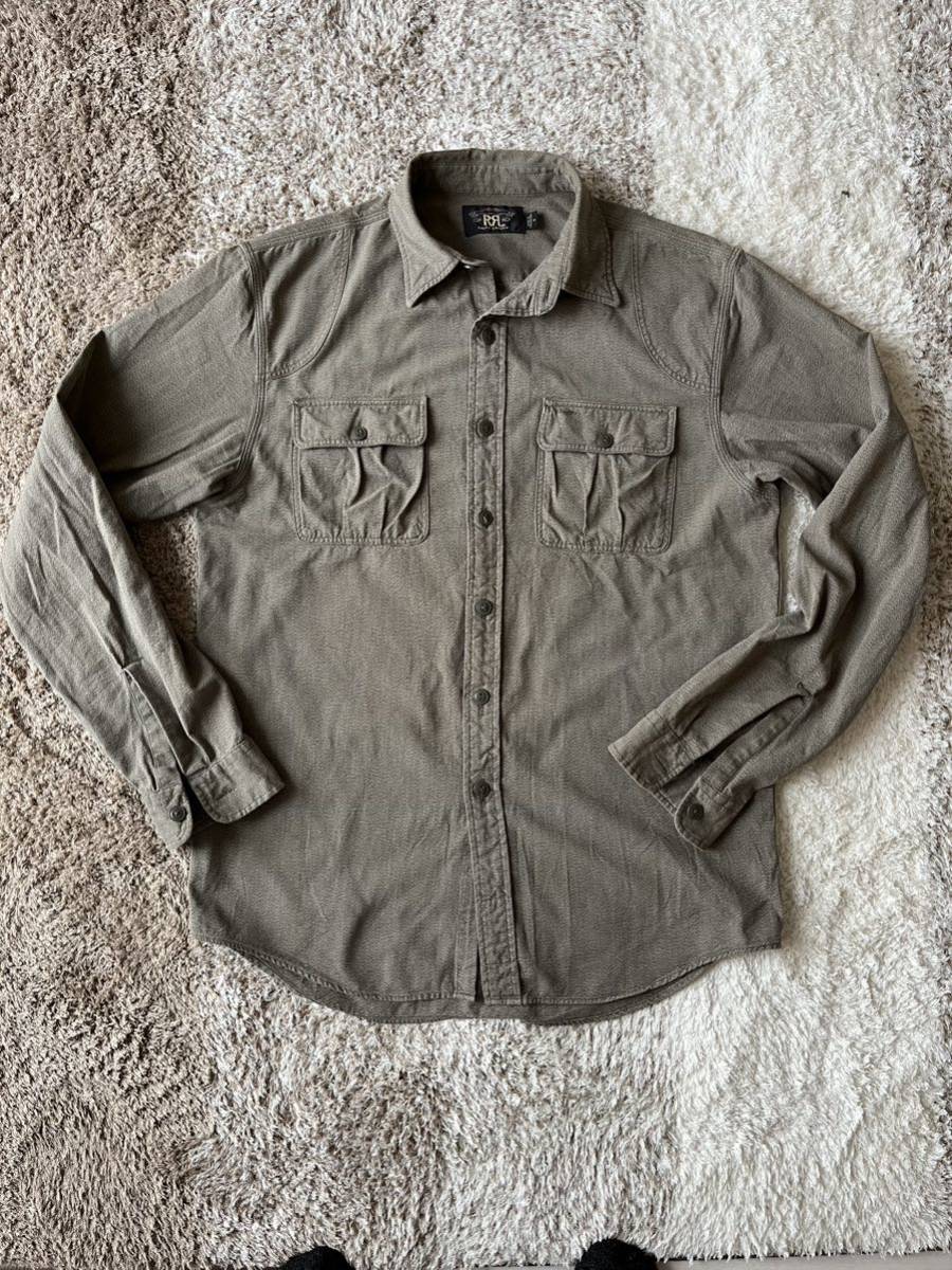 RRL ダークオリーブごま塩霜降シャツ