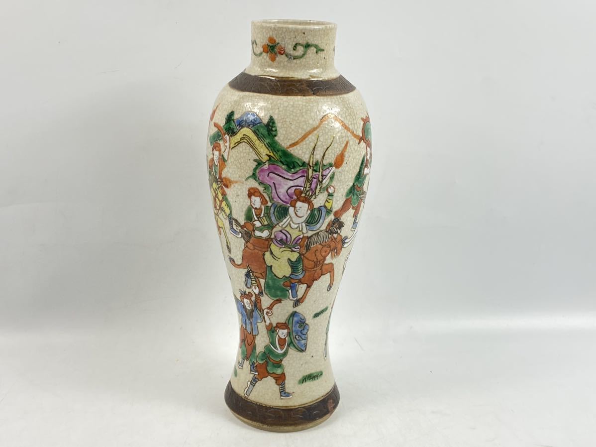 朝】中国古玩 古美術 花瓶 色絵 武将 成化年製款 大明 時代美品 高29.3