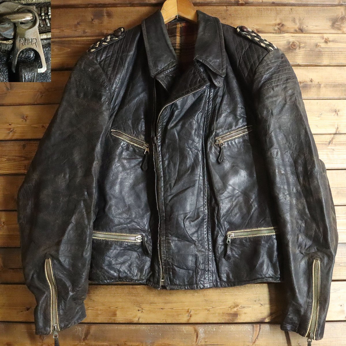 D10M/T1.10-3　40s~ ドイツ　ビンテージ　本革　ダブルライダース　レザージャケット　革ジャン　ZIPPジッパー　RUHRジッパー　ユーロ古着