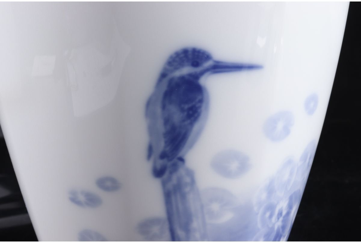 URA]大倉陶園/色絵かわせみ文花瓶/28cm/9-1-167(検)骨董/川蝉/翡翠/